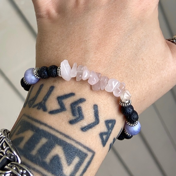 🔴 rose quartz angelite & lava rock bracelet - Picture 11 of 12